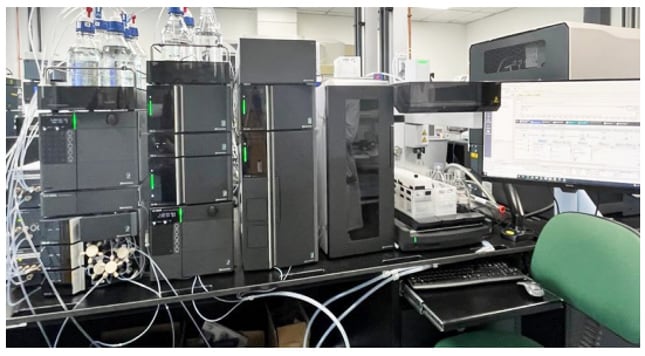 One of the two Shimadzu UFPLC systems in the lab of the Preparative and Isolation Chemistry Team at Syngenta.