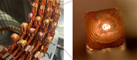 (a) Ejemplo de soldadura de alambre de cobre plano rectangular para una bobina de motor