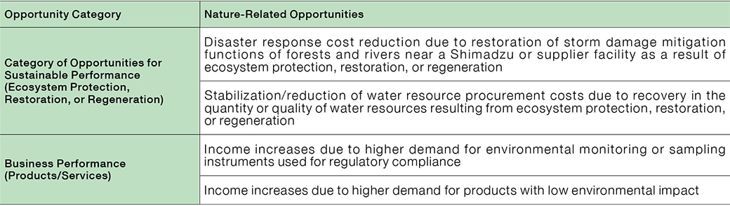 Table: Opportunities with a Potentially High Financial Impact Level in Business Activities