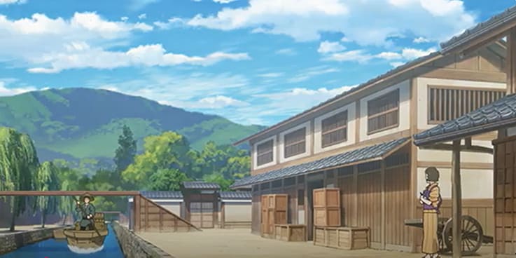 A view of Shimadzu Corporation when it was founded (now Shimadzu Foundation Memorial Museum), and the Takasegawa River, which flows nearby